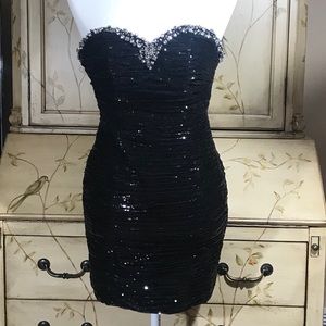 La Femme short prom dress w/ rhinestones & sequins